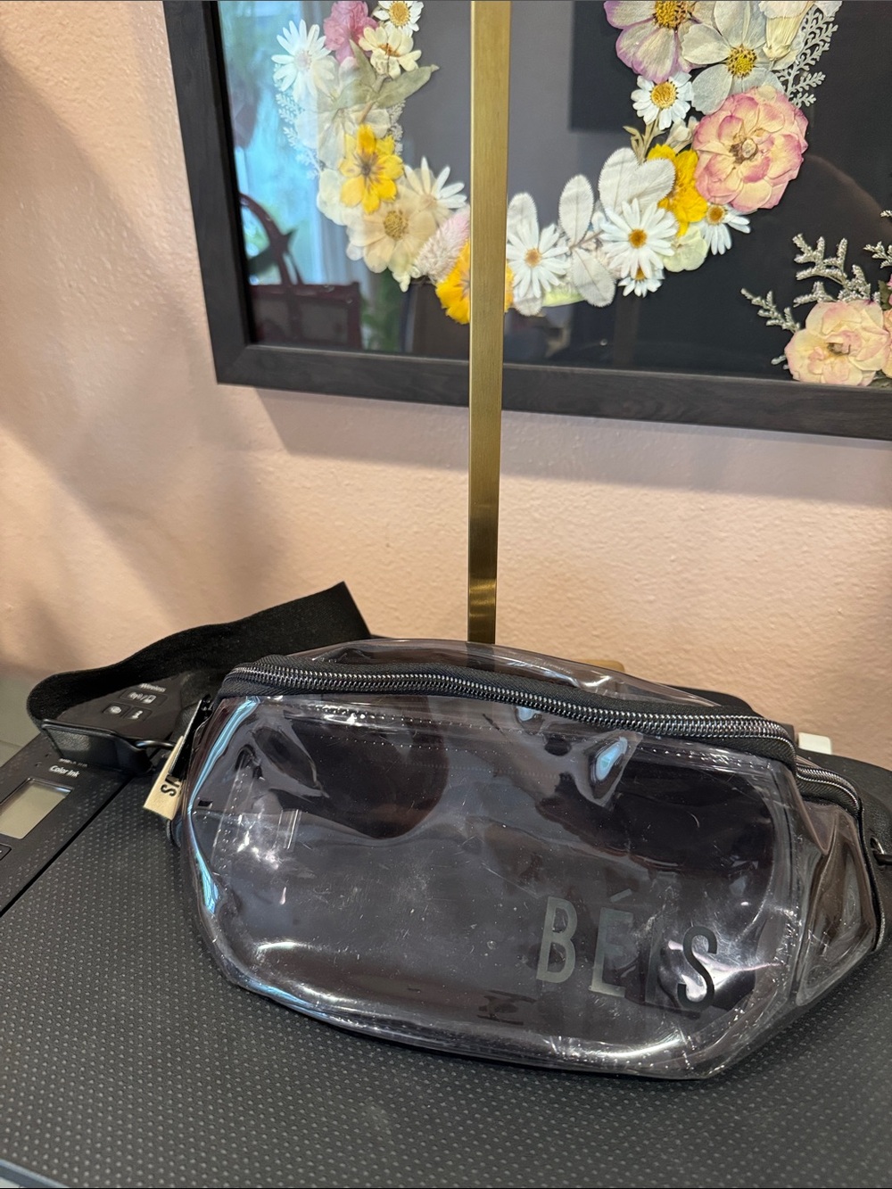 BEIS Clear Fanny Pack with Black Trim and Tan Logo Tab